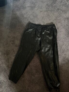 Eloquii Black Faux Leather Cropped Jogger Pants